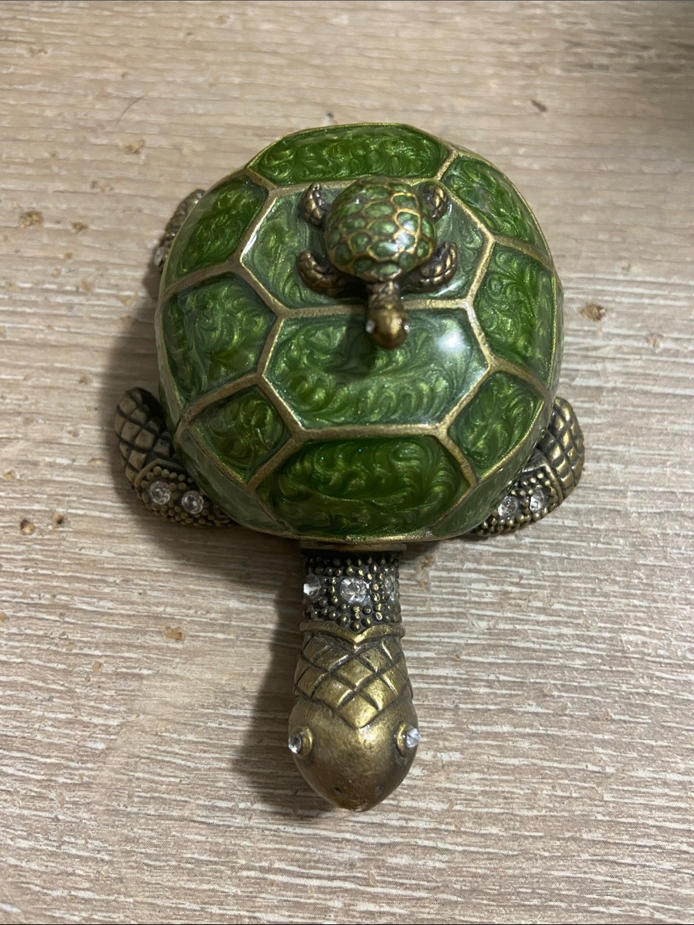 Vintage Turtle & Baby Jeweled Enamel Pill or Trinket Box Candle Holder